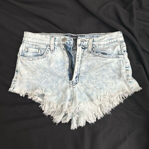 Distressed bleached jean shorts